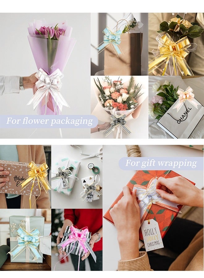10 Pcs Pull Bow Wrapping, chiffon and plastic Large Organza Ribbon Pull Bows, 6 Inches Ribbon Bow for Wrap Box or Floral Decoration (Pink) - Image 5