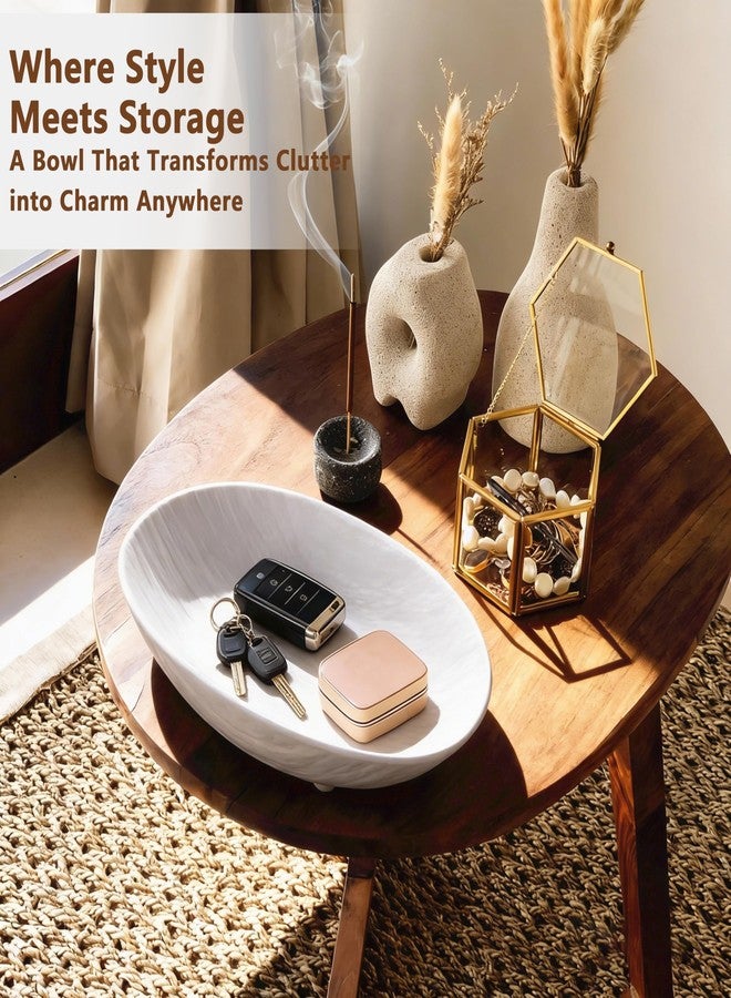Incenseat Ceramic Fruit Bowl - 10 inch Candy Decorative Bowl for Large Fruit Bowl for Kitchen Counter Fruteros Para Cocina Elegante Moderno Key Holder Box Oval Shape White - Image 4