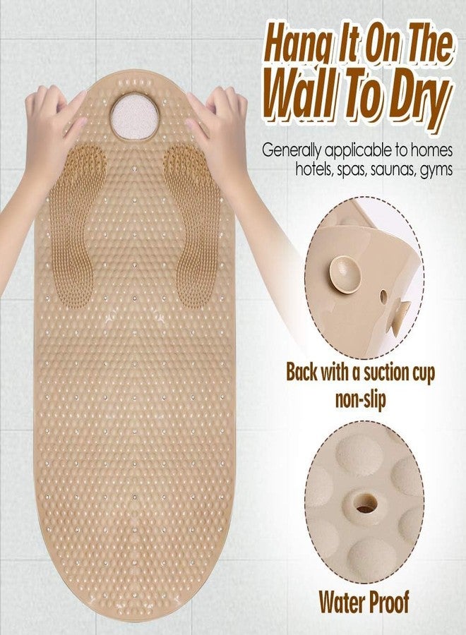 KAITOER Shower Mats Bath Mat Non Slip Bath Mats for Tub Grinding Floor Massage Mat Foot Scrubber with Removable Pumice Stone 15.7 x 31.4 inch Soft Bathtub Mat with Suction Cups & Drain Holes (Beige) - Image 4