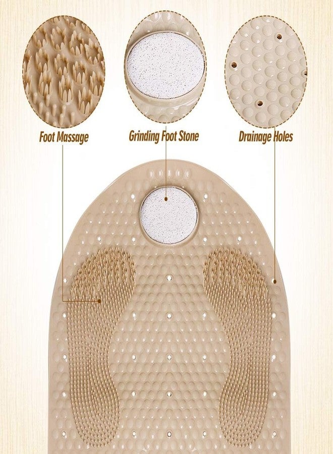 KAITOER Shower Mats Bath Mat Non Slip Bath Mats for Tub Grinding Floor Massage Mat Foot Scrubber with Removable Pumice Stone 15.7 x 31.4 inch Soft Bathtub Mat with Suction Cups & Drain Holes (Beige) - Image 2