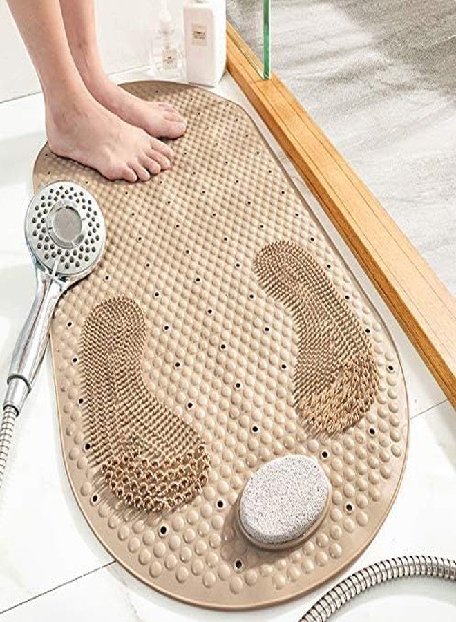 KAITOER Shower Mats Bath Mat Non Slip Bath Mats for Tub Grinding Floor Massage Mat Foot Scrubber with Removable Pumice Stone 15.7 x 31.4 inch Soft Bathtub Mat with Suction Cups & Drain Holes (Beige) - Image 1