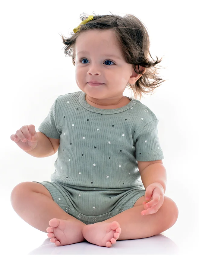بابيز_بيسك Babies Basic Premium Ribbed Cotton Short Sleeves Printed Romper