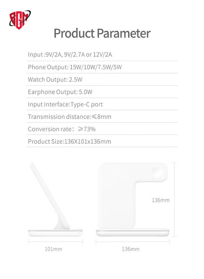 BGM 3 In 1 Wireless Fast Charging Station Black - Image 3