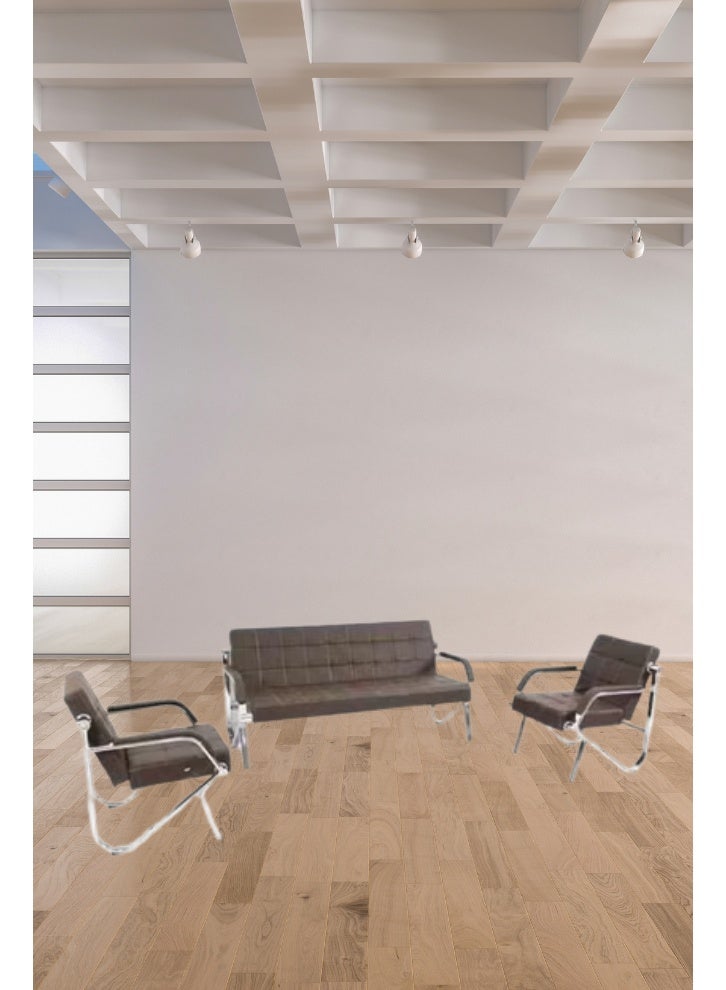 أثاث النخبة طقم أريكة مكتب من القماش بلون بني فاتح، مكون من 3 قطع - مقاعد استقبال مريحة بإطار من الكروم - أثاث عصري لمنطقة الانتظار - Image 3