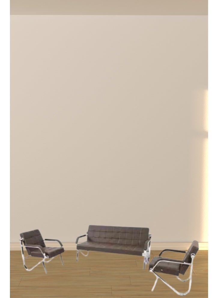 أثاث النخبة طقم أريكة مكتب من القماش بلون بني فاتح، مكون من 3 قطع - مقاعد استقبال مريحة بإطار من الكروم - أثاث عصري لمنطقة الانتظار - Image 2