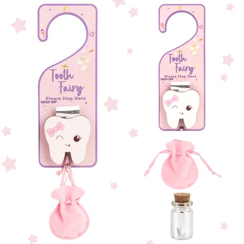 WALLFID 3Piece Set Tooth HolderTooth Fairy Door HangerKeepsake Bottle Velvet Bag for Lost TeethEncouraging Gift for Boys and Girls Tooth Fairy - Image 1