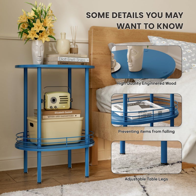 DGSANDGO Blue Oval Side Table,Side Tables Living Room,2-Tier Nightstand,Samll End Table for Small Space,Living Room,Bedroom, Nursery, (1PC,Blue) - Image 4