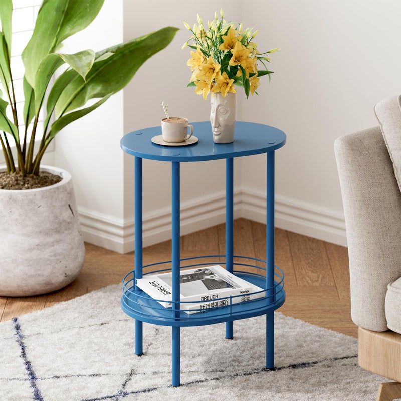 DGSANDGO Blue Oval Side Table,Side Tables Living Room,2-Tier Nightstand,Samll End Table for Small Space,Living Room,Bedroom, Nursery, (1PC,Blue) - Image 3