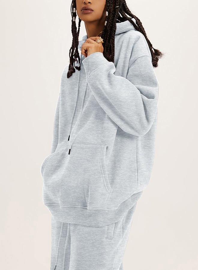 Flygo Womens Fleece 2 Piece Outfits Lounge Hoodie Sweatsuits Sets Oversized Sweatshirt Baggy Sweatpants Set W/Pockets, Heather Grey, XL - Image 2