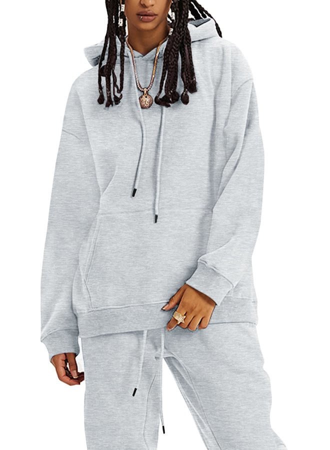 Flygo Womens Fleece 2 Piece Outfits Lounge Hoodie Sweatsuits Sets Oversized Sweatshirt Baggy Sweatpants Set W/Pockets, Heather Grey, XL - Image 1