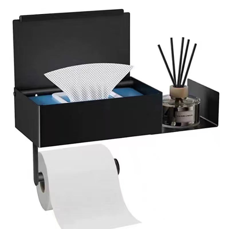 Stainless steel wipes holder, bathroom multi-functional tissue holder, black wipes holder, tissue holder without punching holes - Image 3