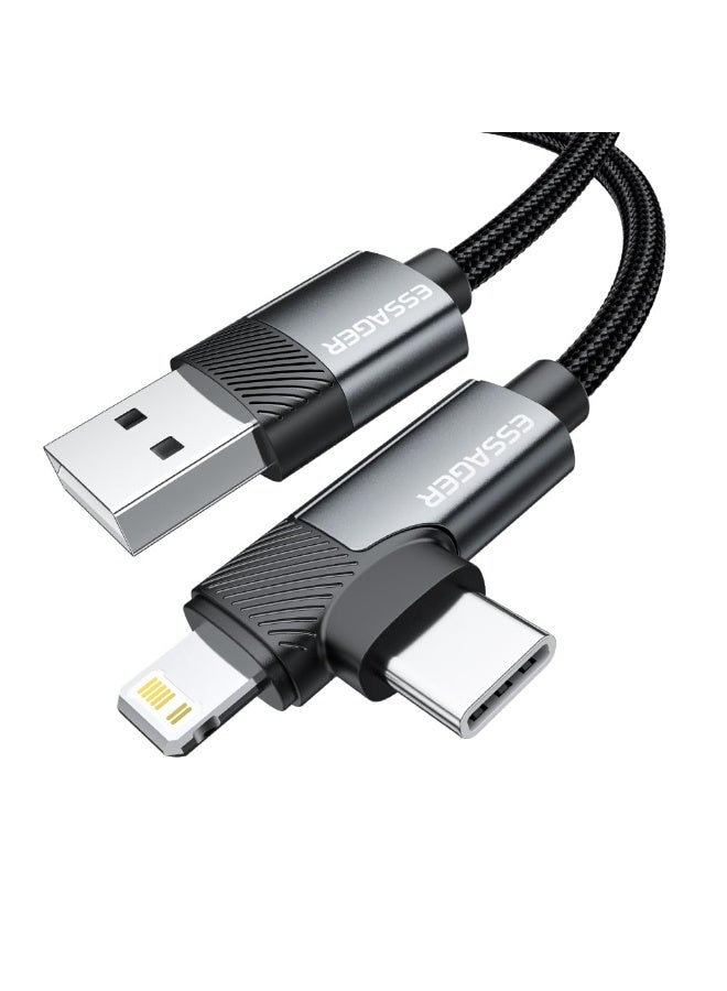 ESSAGER 0G USB-A to USB-C + iPhone-Compatible Port Dual Connector Cable (3A Fast Charging) – Durable Nylon Braided – for iPhone, iPad, Samsung, Huawei & More (1 Meter) - Image 1