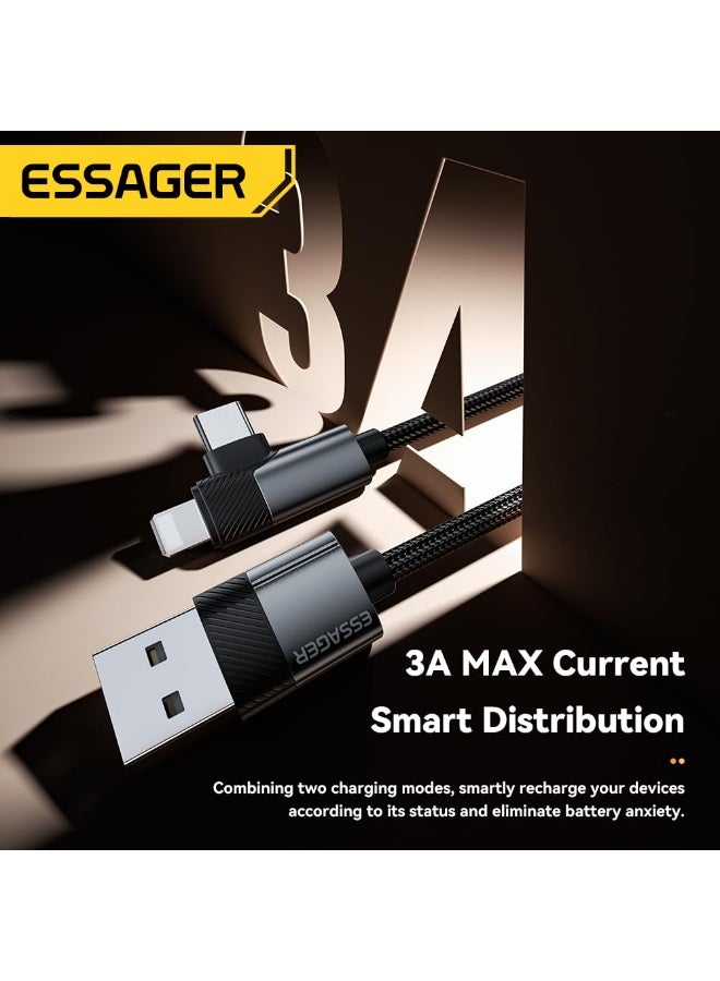 ESSAGER 0G USB-A to USB-C + iPhone-Compatible Port Dual Connector Cable (3A Fast Charging) – Durable Nylon Braided – for iPhone, iPad, Samsung, Huawei & More (1 Meter) - Image 2