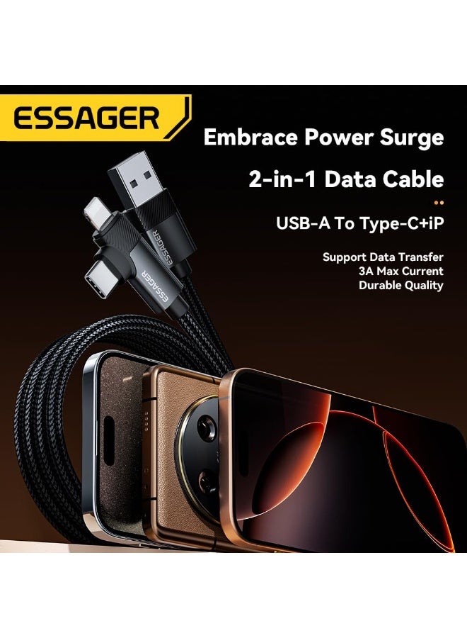 ESSAGER 0G USB-A to USB-C + iPhone-Compatible Port Dual Connector Cable (3A Fast Charging) – Durable Nylon Braided – for iPhone, iPad, Samsung, Huawei & More (1 Meter) - Image 3