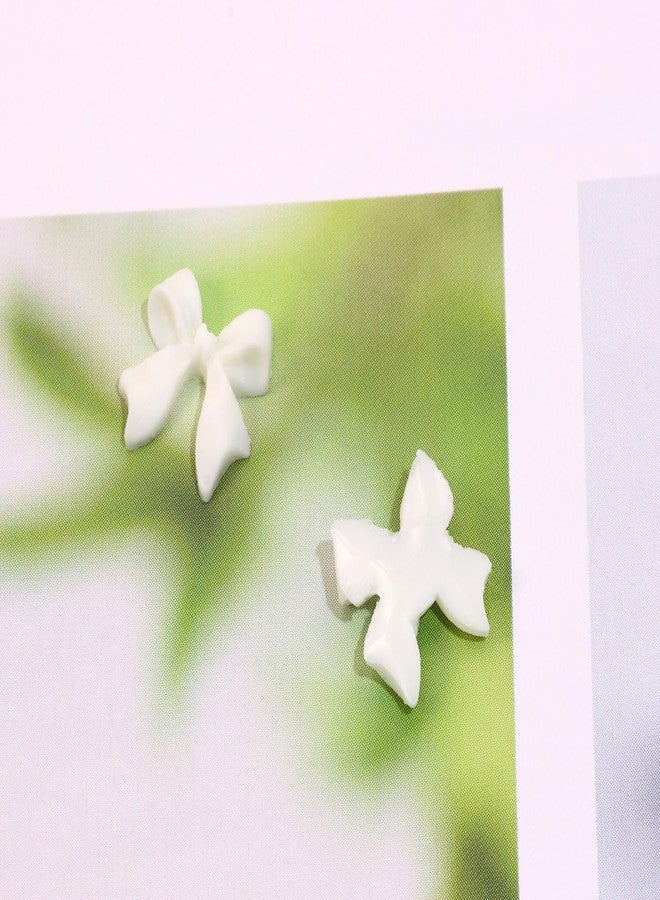 PPhtony 50PCS White Acrylic Nail Bows Rhinestones Charms Gems for Nail Art Design, Card Making & Handmade Projects - Image 2