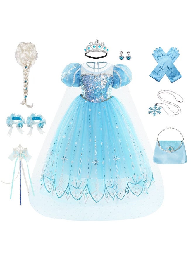 Girls Frozen Elsa Princess Fancy Dress Halloween Costume Christmas Birthday Pageant Party Evening Ball Gown - Image 1