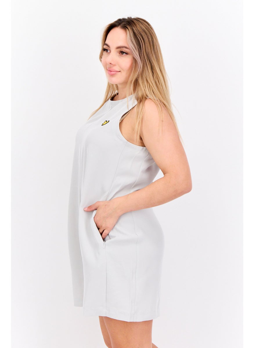 Lyle & Scott Women Embroidered Logo Sleeveless Playsuits, Light Grey  - Image 2