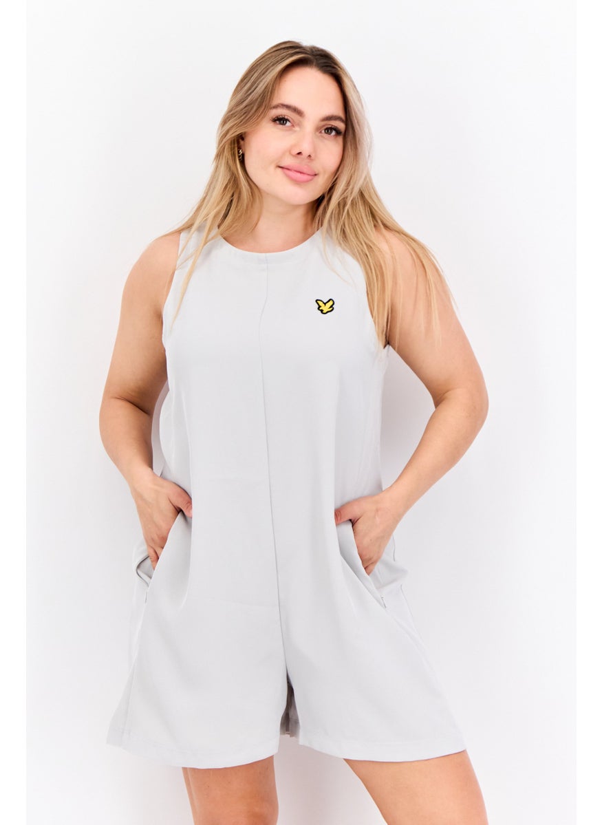 Lyle & Scott Women Embroidered Logo Sleeveless Playsuits, Light Grey  - Image 1