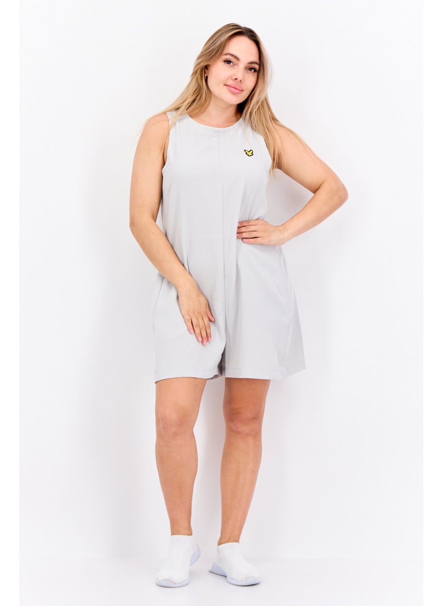 Lyle & Scott Women Embroidered Logo Sleeveless Playsuits, Light Grey  - Image 4