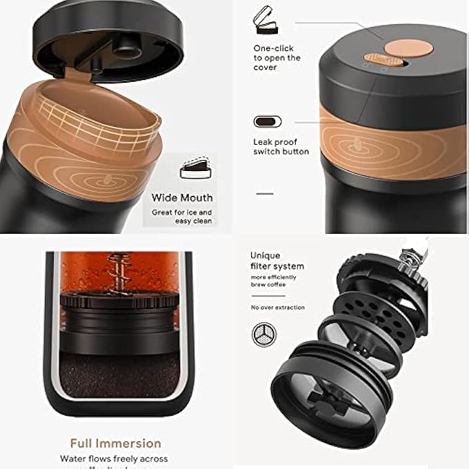MAKINGTEC Classic Portable French Press Coffee  Tea Mug 12 Oz With Carry Loop Stainless Steel French Press Coffee Maker Bpa Free Great For Camping And Travel Random Brush Color - Image 4