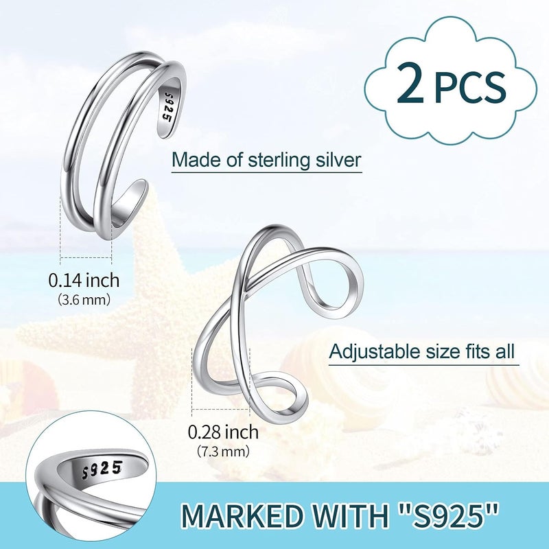 ChicSilver 925 Sterling Silver Toe Ring Minimalist Hypoallergenic Adjustable Band Ring Summer Beach Bare Foot Jewelry - Image 5