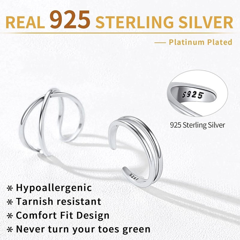 ChicSilver 925 Sterling Silver Toe Ring Minimalist Hypoallergenic Adjustable Band Ring Summer Beach Bare Foot Jewelry - Image 4