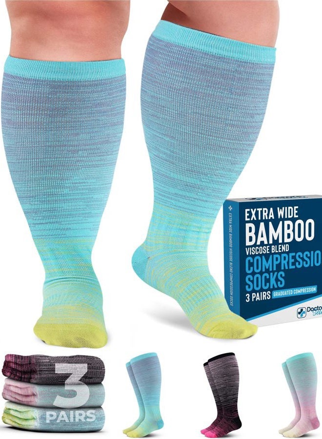 Doctor's Select 3 Pairs Plus Size Compression Socks Wide Calf | Bamboo Viscose Knee High Socks for Circulation Support | Wide Compression Socks Pat/3XL - Image 1