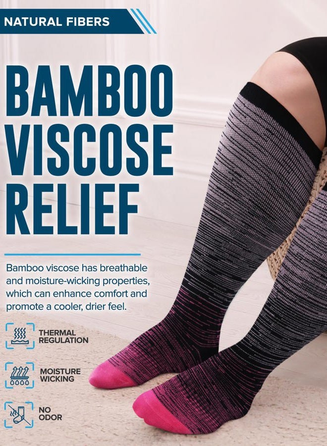 Doctor's Select 3 Pairs Plus Size Compression Socks Wide Calf | Bamboo Viscose Knee High Socks for Circulation Support | Wide Compression Socks Pat/3XL - Image 2