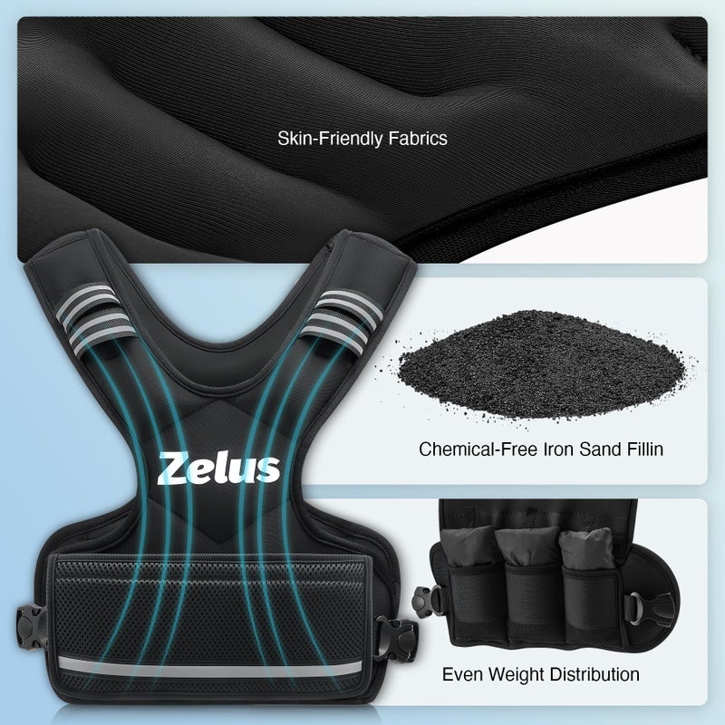 ZELUS Weighted Vest for Men and Women | 4-10lb/11-20lb/20-32lb Vest with 6 Ironsand Weights for Home Workouts | Adjustable Body Weight Vest Exercise Set for Cardio and Strength Training (4-10 lb.) - Image 5