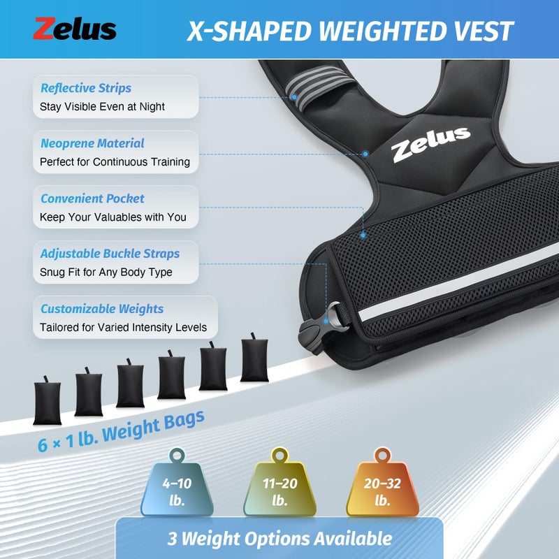 ZELUS Weighted Vest for Men and Women | 4-10lb/11-20lb/20-32lb Vest with 6 Ironsand Weights for Home Workouts | Adjustable Body Weight Vest Exercise Set for Cardio and Strength Training (4-10 lb.) - Image 3