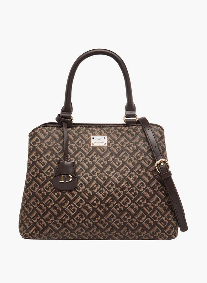 Flora Bella By Shoexpress Women's Monogram Print Tote Bag with Zip Closure and Detachable Strap