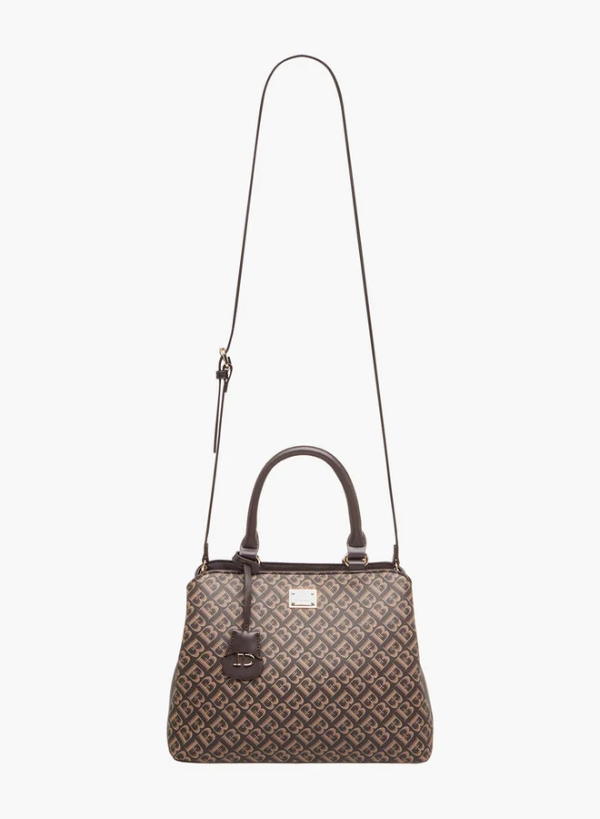 Flora Bella By Shoexpress Women's Monogram Print Tote Bag with Zip Closure and Detachable Strap