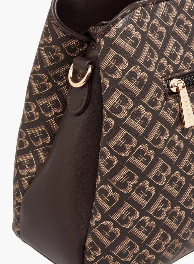 Flora Bella By Shoexpress Women's Monogram Print Tote Bag with Zip Closure and Detachable Strap