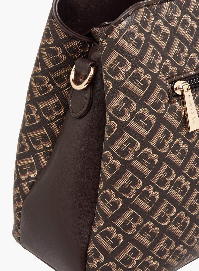 Flora Bella By Shoexpress Women's Monogram Print Tote Bag with Zip Closure and Detachable Strap  - Image 5