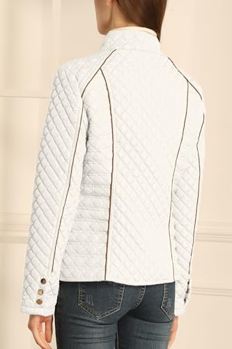 Bellivera Women's Stand Collar Lightweight Quilted Puffer Jacket Padded Zip Coat for Spring and Winter 087 White M - Image 3