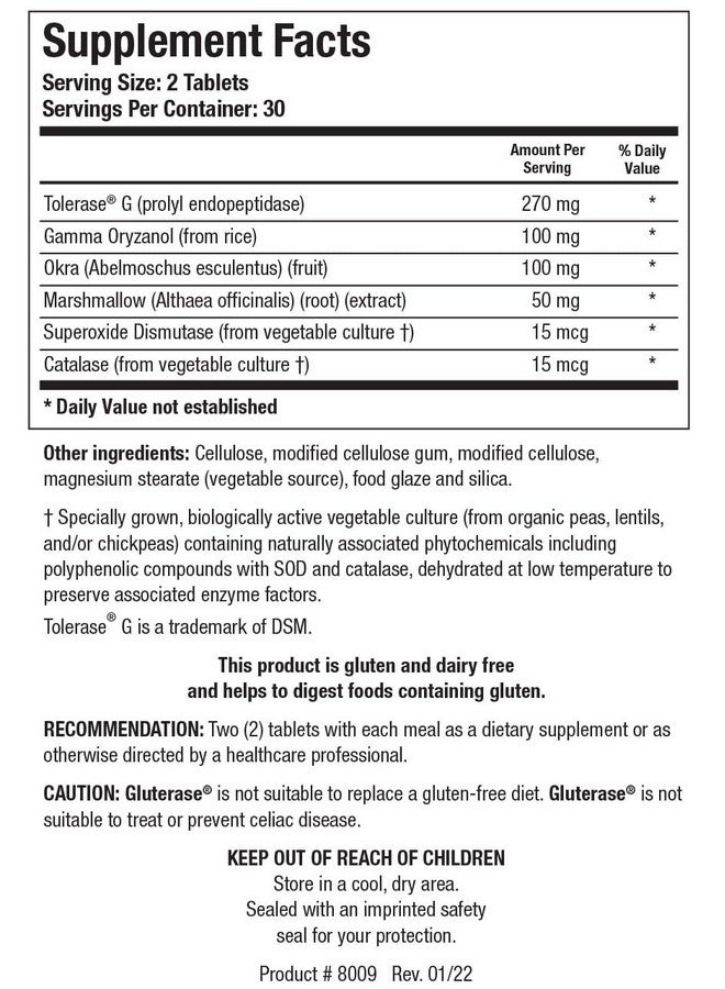 Biotics Research Biotics Research Gluterase Dietary Enzymes for Digesting Gluten, Specialized Enzyme Preparation, Tolerase, Gut-Supportive Nutrients, Okra, Marshmallow, Vitamin U Complex, 60 Tablets  - Image 2