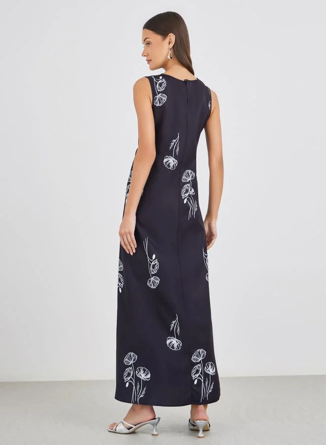 Styli Styli Floral Print Sleeveless A-Line Maxi Dress