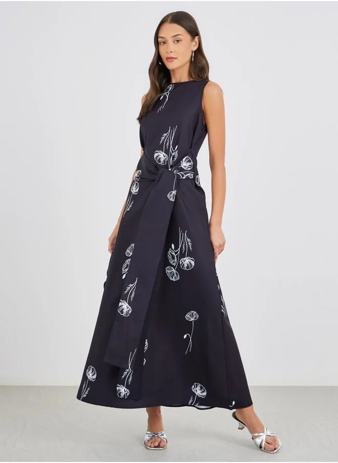 Styli Styli Floral Print Sleeveless A-Line Maxi Dress
