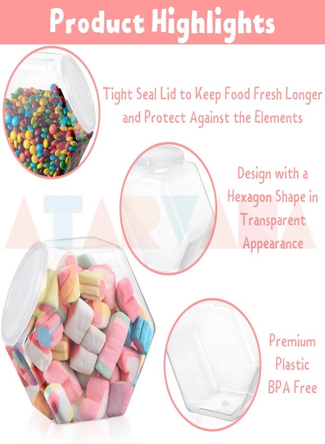 Atarvana Plastic Candy Jars 72oz Set of 4, Hexagon Candy Containers with Airtight Lids for Candy Buffet, Kitchen Storage Containers Set - Image 3