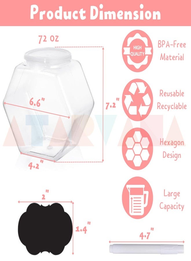 Atarvana Plastic Candy Jars 72oz Set of 4, Hexagon Candy Containers with Airtight Lids for Candy Buffet, Kitchen Storage Containers Set - Image 2