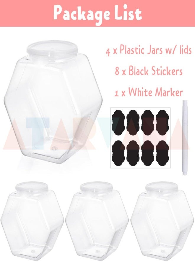 Atarvana Plastic Candy Jars 72oz Set of 4, Hexagon Candy Containers with Airtight Lids for Candy Buffet, Kitchen Storage Containers Set - Image 4
