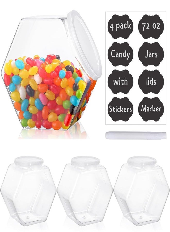 Atarvana Plastic Candy Jars 72oz Set of 4, Hexagon Candy Containers with Airtight Lids for Candy Buffet, Kitchen Storage Containers Set - Image 1