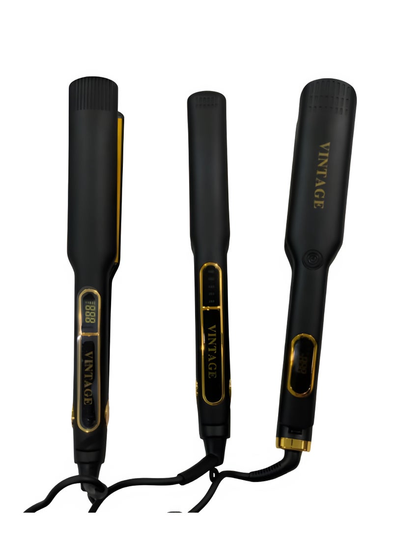 فينتاج مكواة شعر احترافية بتقنية البروتين البرازيلية، حرارة 500°F، مكواة فرد الشعر باللون الأسود والذهبي. - Image 2