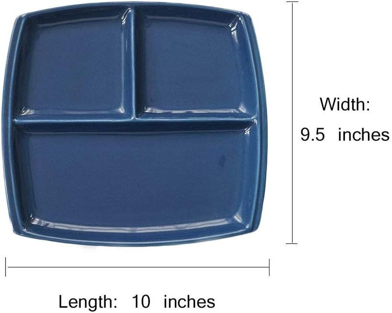 FLYING BALLOON Elegant Quadrate Shaped Ceramic Divided Plate Dinner Plates Luncheon Plates Salad Plates Dishes Best Gift for Kitchen WhiteDark Blue 4 Blue - Image 2