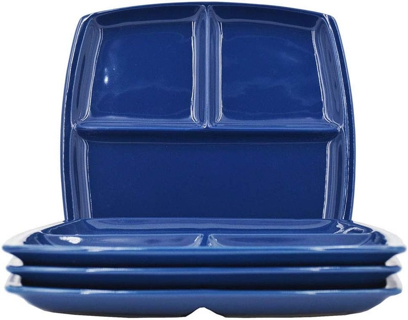 FLYING BALLOON Elegant Quadrate Shaped Ceramic Divided Plate Dinner Plates Luncheon Plates Salad Plates Dishes Best Gift for Kitchen WhiteDark Blue 4 Blue - Image 1