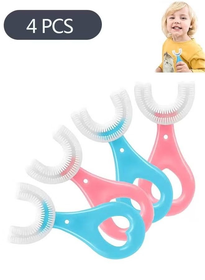 4-Piece U Shaped Kids Toothbrushes, Soft Silicone Brush Head Whole Mouth Toothbrush, 360 ° Oral Teeth Cleaning Design for Toddler Age 2-6
