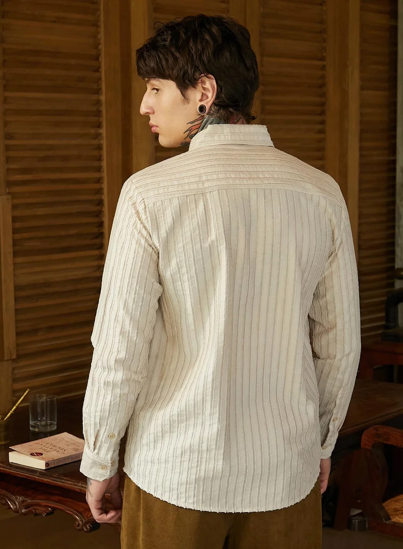 كامبوس سوترا Men's Saltbox Beige Edge-Lined Half-Placket Shirt