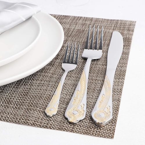 HF HOFTEN Gold Silverware Set, 20 Piece Stainless Steel Golden Flatware Set for 4, Silver Tableware Set with 24K Gold-Plated Trim, Eating Utensils, Great for Family Gatherings & Daily Use(Prestige) - Image 3