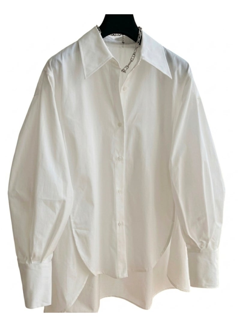 Women's Oversized Poplin Shirt with Puff Sleeves - White - One Size - Image 4