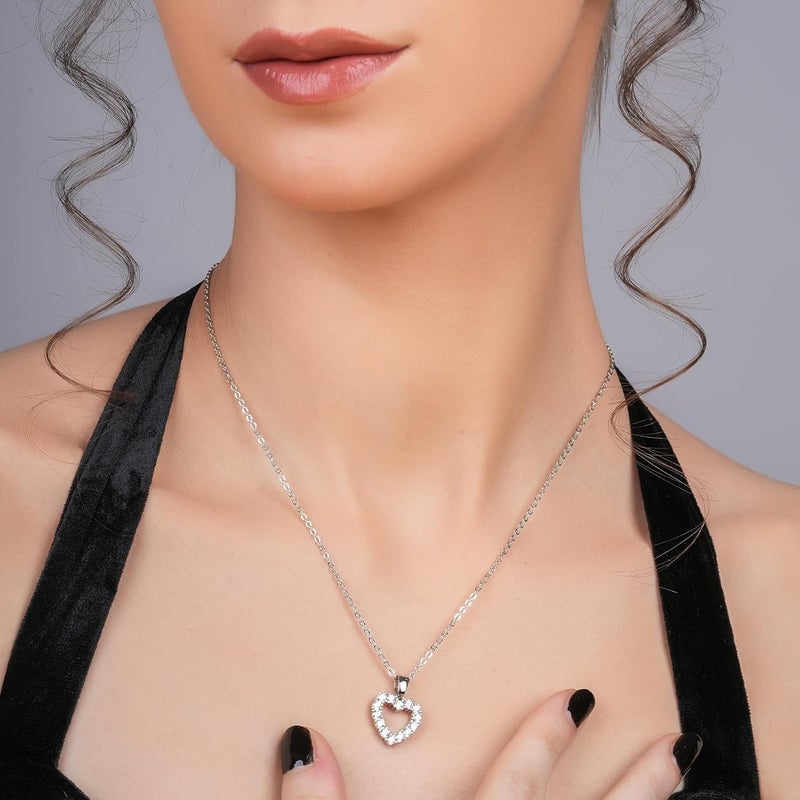 STYOLLO Crystal Diamond Heart Pendant Chain Necklace Fashion Jewellery Set For Women & Girls Stylish | Trendy Women's Pendants Locket | Beautiful Cute Valentines Day, Birthday Gift For Girls - Image 3